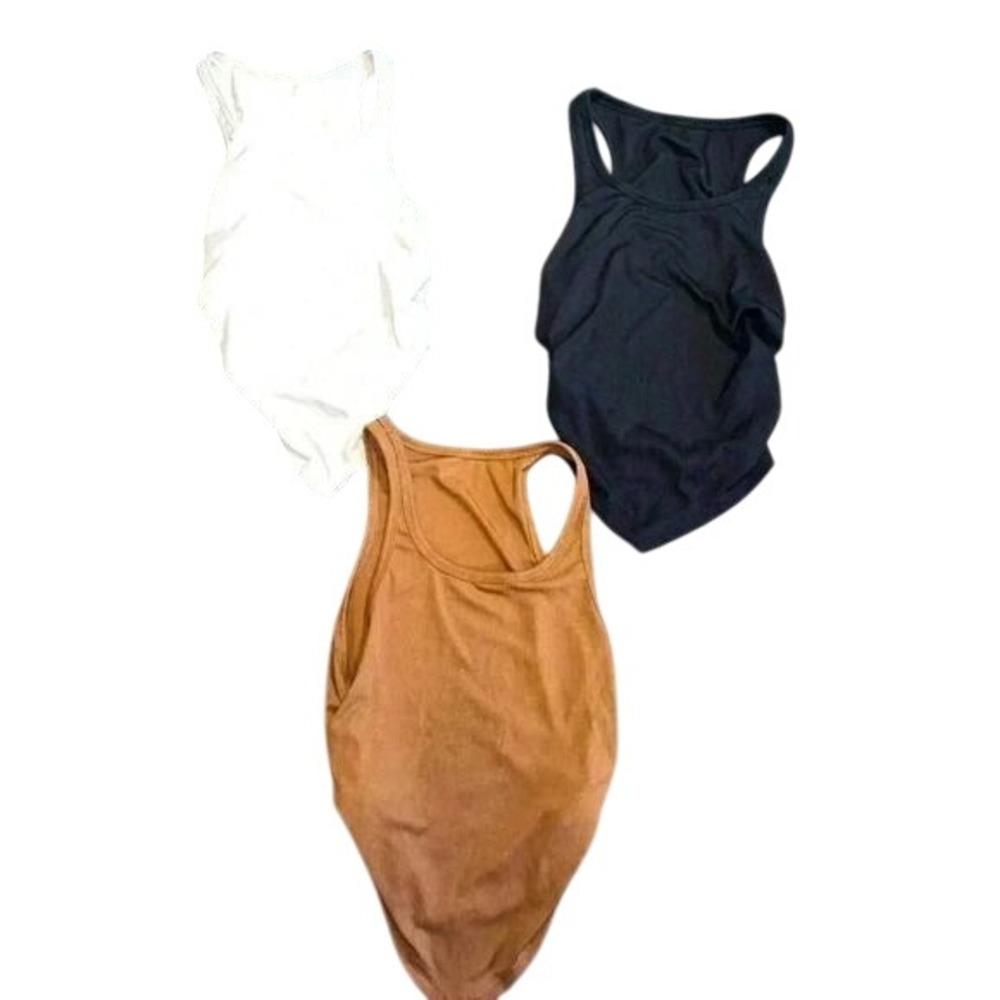 Essential Racerback Bodysuit Set in Classic Colors - White, Black, Caramel A23
